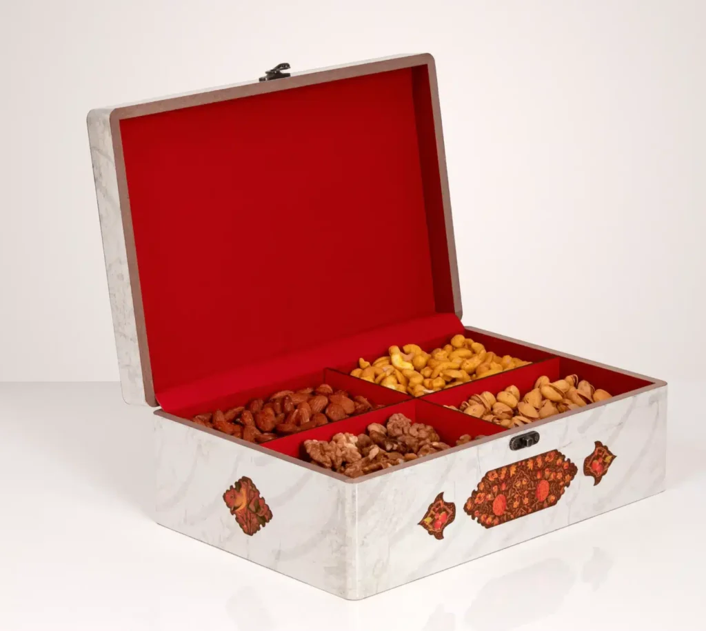 خرید جعبه کادویی چوبی دکوپاژ لوکس گز جیر نفیس