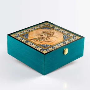 جعبه چوبی نگارگری فیروزه ای